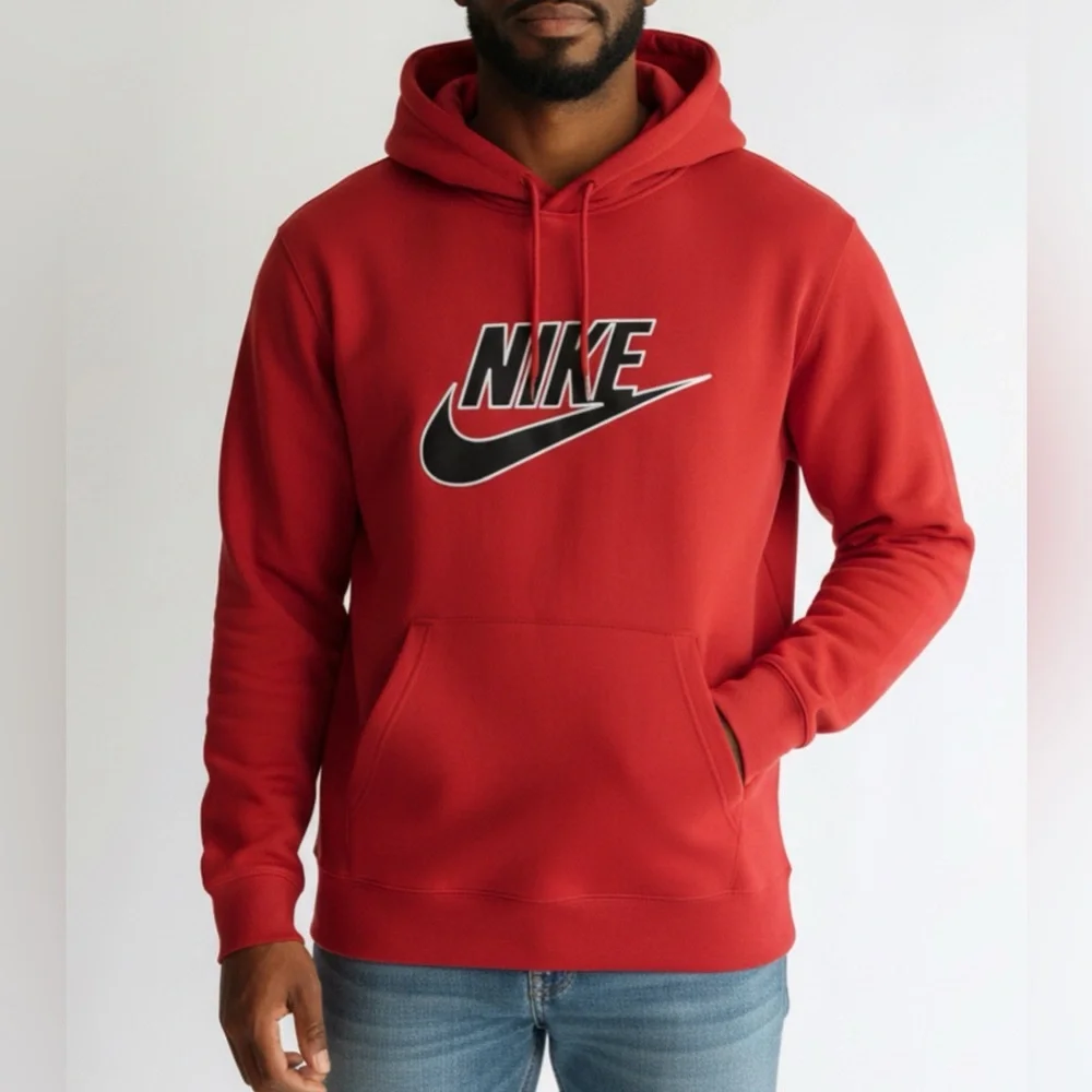 Vintage Nike Hoodie Red Y2K Center Swoosh Check Spell Out Logo Sweatshirt Sz 2XL